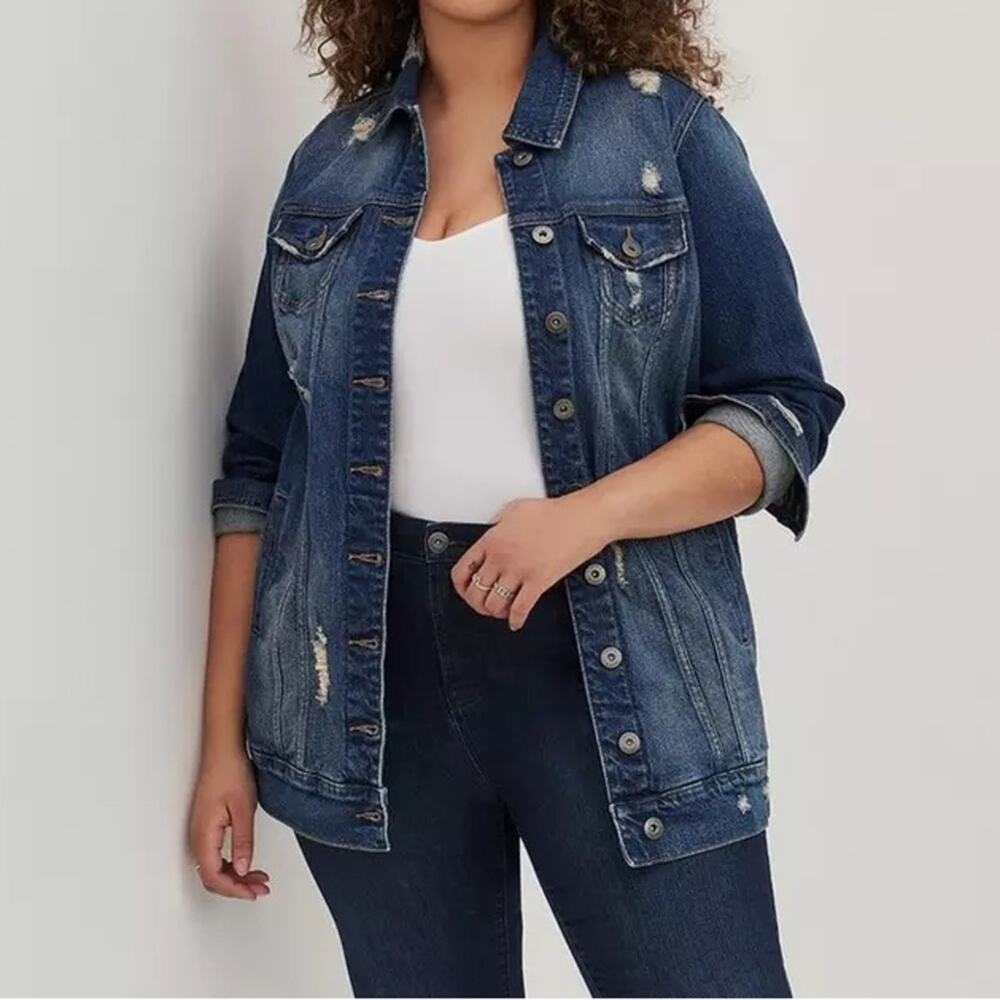 Torrid Longline Denim Jacket Medium Wash Blue 2X NWT 16733802
